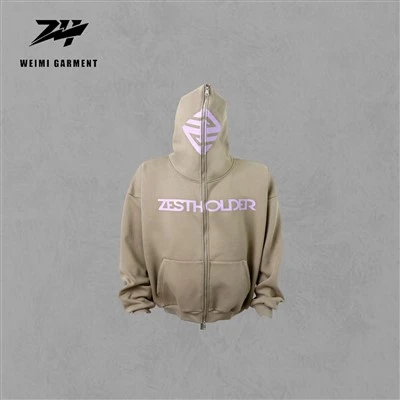 โรงงานจีนพิมพ์หน้าจอ Zip Up Hoodie เต็มรูปแบบ
