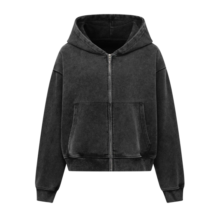 ขายส่ง OEM Acid Medium Wash ขนาดใหญ่เฮฟวี่เวท Zip Up Hoodie Kornit DTG Print