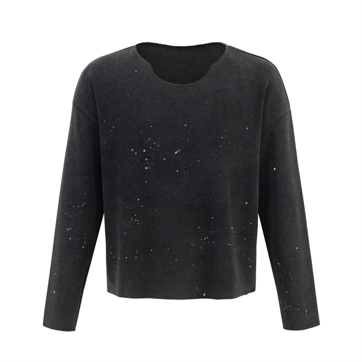 ขายส่งเสื้อยืดแขนยาว OEM Splatter Wash Waffle Kornit DTG Print